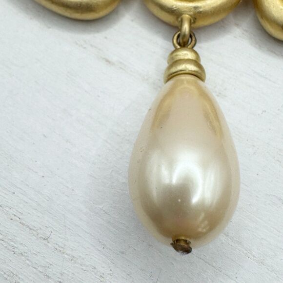 Vintage Mogul Style Pink Faux Gripoix Gold Tone Large Brooch Pin With Drop Pearl - Picture 3 of 9